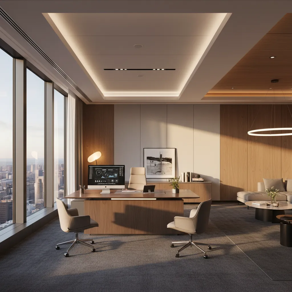 Oficina ejecutiva con iluminación ambiental elegante