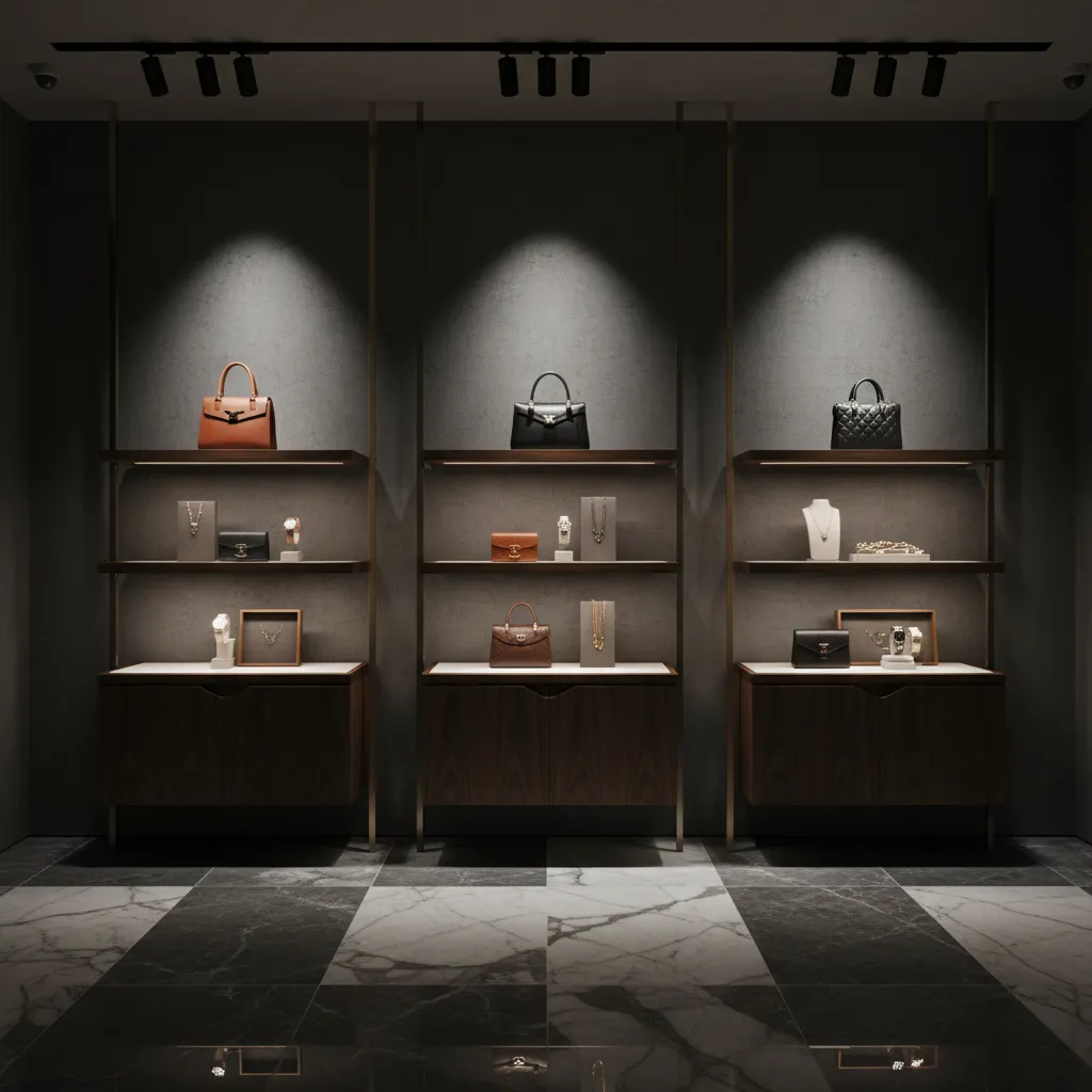 Iluminación focal destacando productos en una tienda moderna