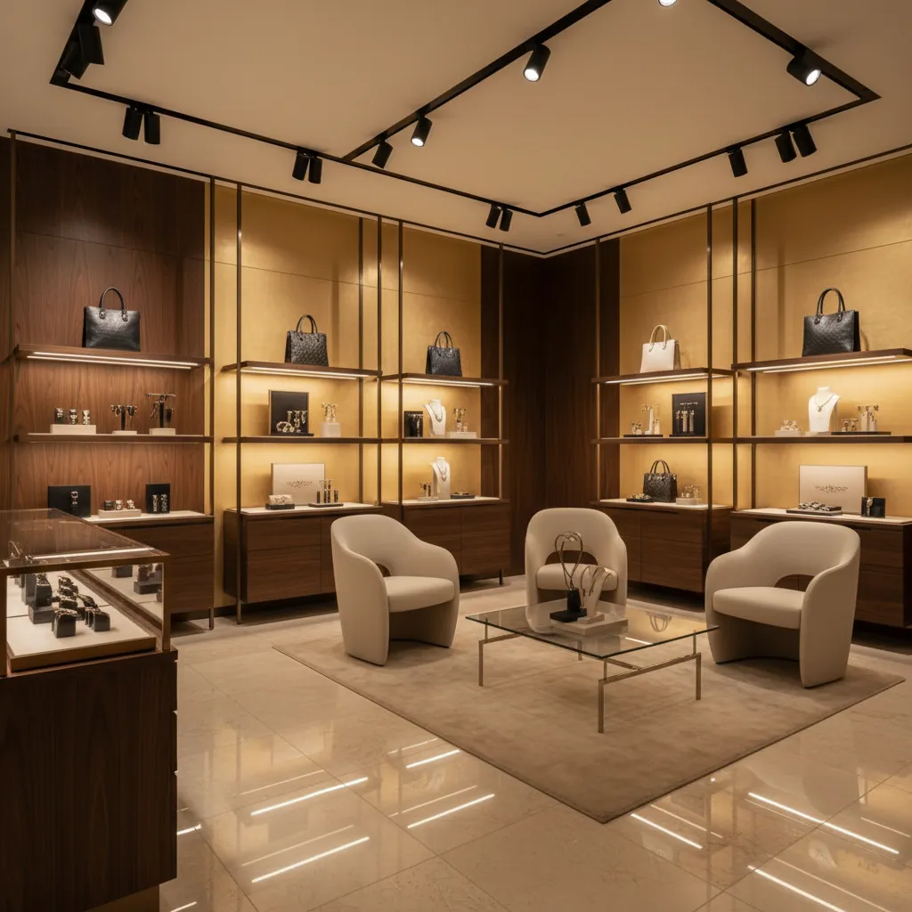 Sistema de iluminación profesional destacando productos en una tienda