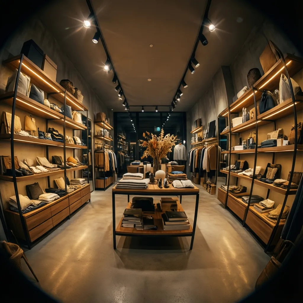 Diseño de iluminación en una tienda moderna resaltando productos