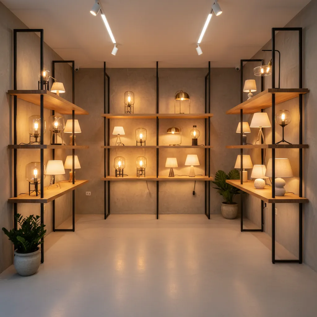 iluminación de acento destacando productos en una tienda pequeña