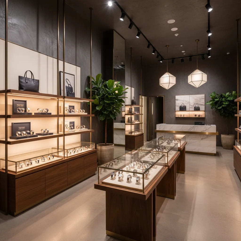 Iluminación focal destacando productos en una tienda moderna