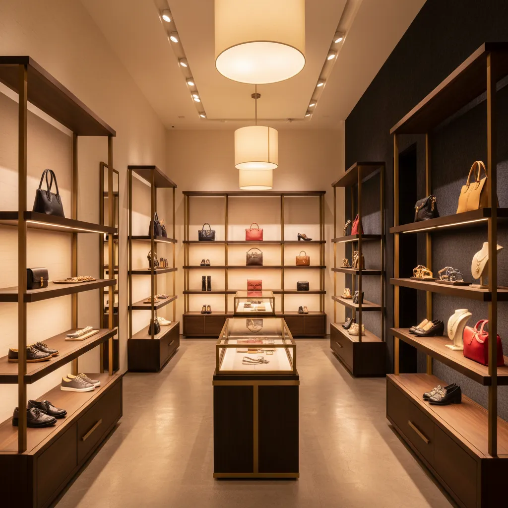 Iluminación de acento destacando productos en una tienda moderna