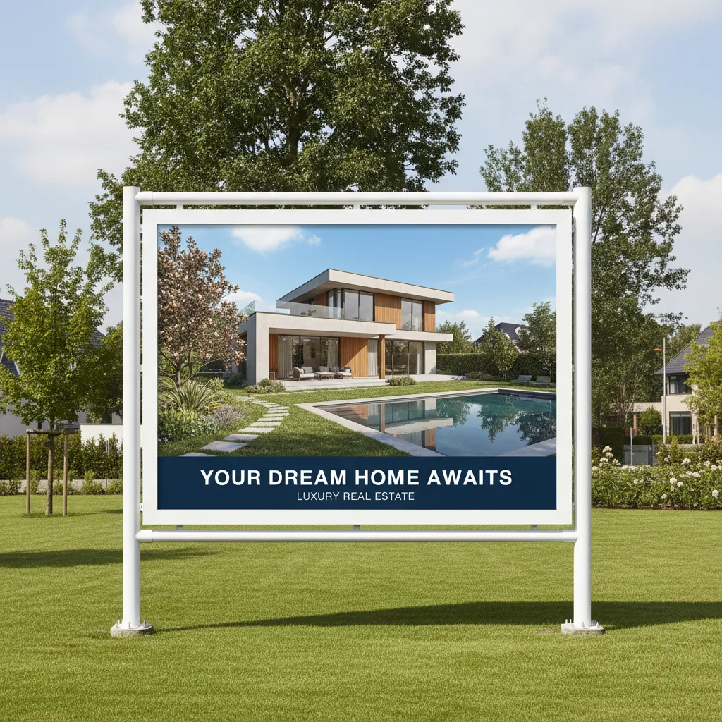 Valla inmobiliaria con foto grande de la casa