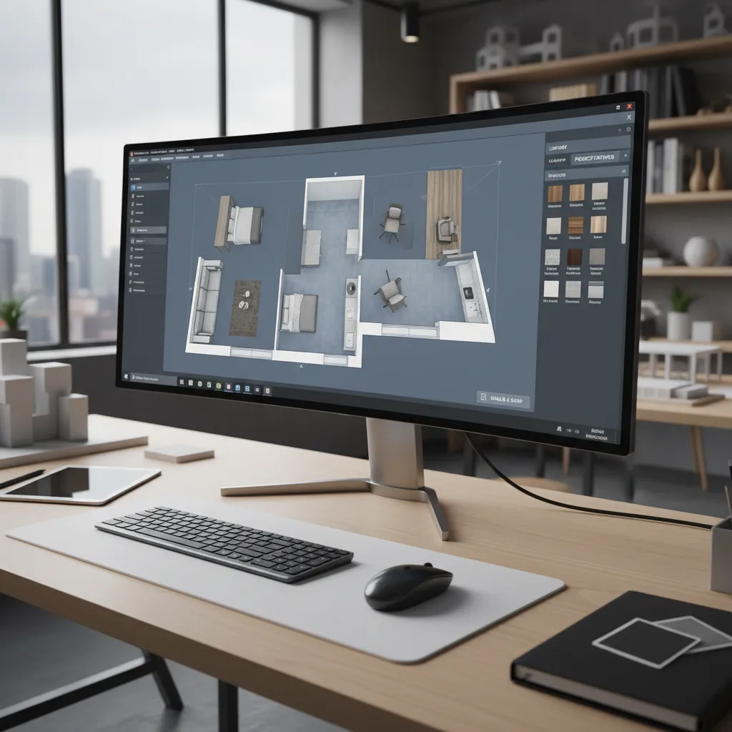 Plano CAD importado en software de diseño interior