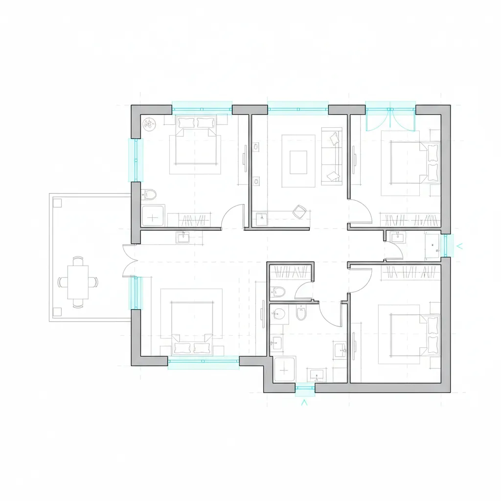 Imported CAD floor plan sketch with misaligned wall lines and gaps