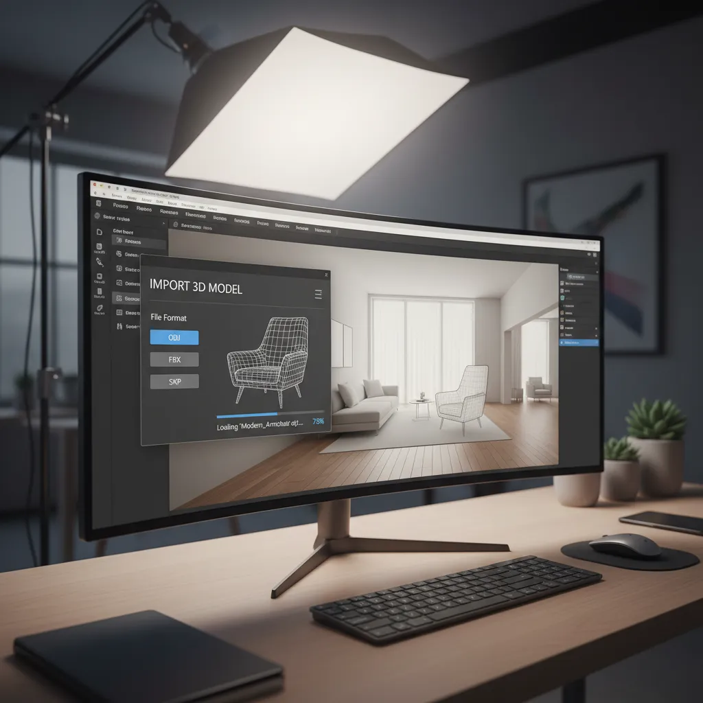 Import dialog window adding a 3D furniture model into interior design software