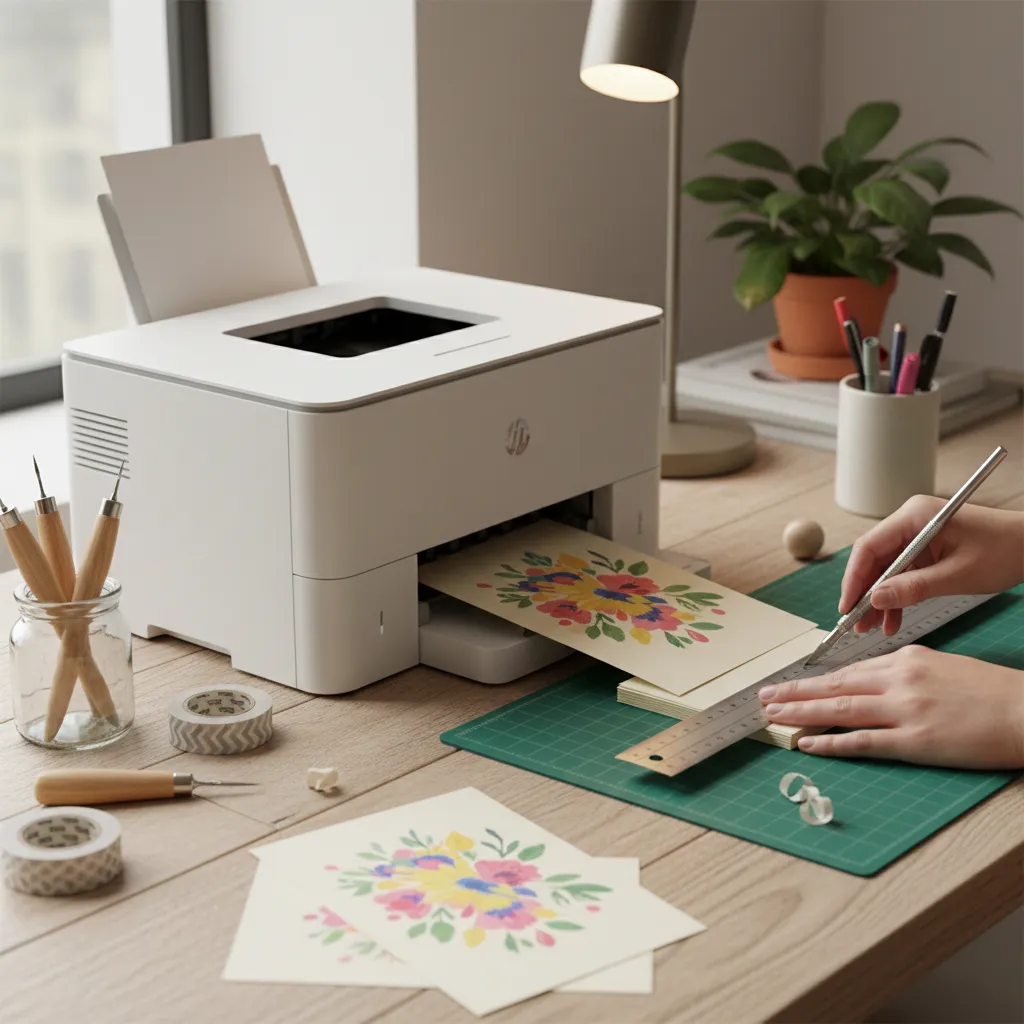 Impresión de tarjetas en casa con papel grueso y recorte manual