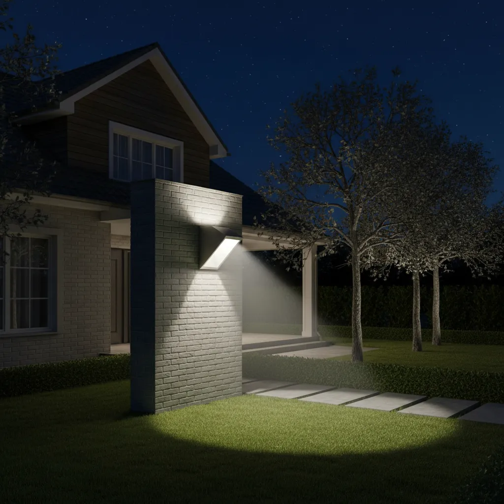 Outdoor wall light angled outward causing light spill