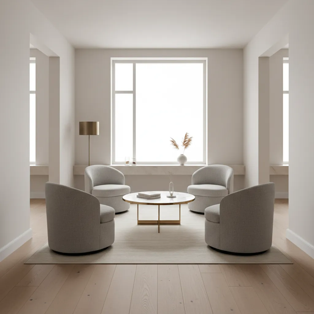 Small living room with improved swivel chair layout and better spacing
