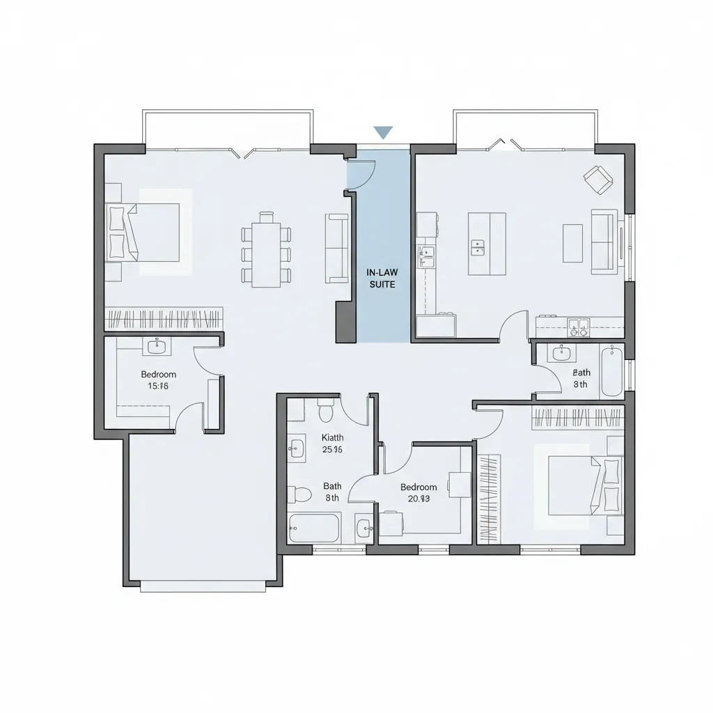 floor plan showing private entrance circulation for in law suite