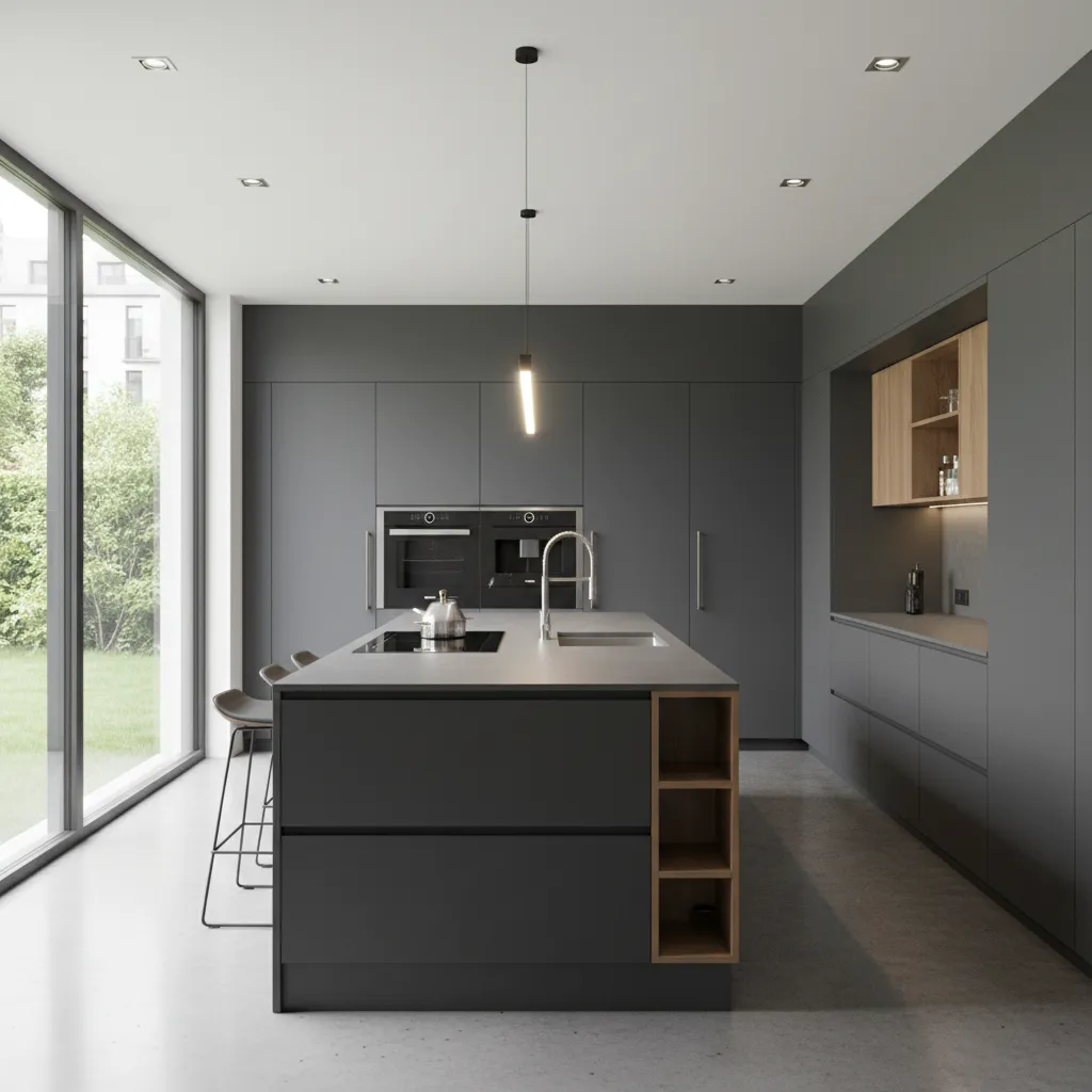 Cocina moderna con distribución accesible y espacios amplios
