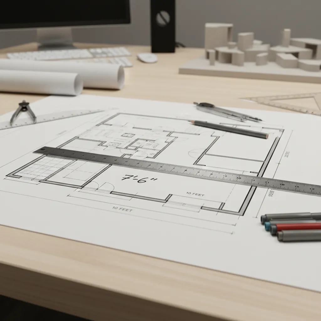 Close view of a floor plan where the scale ruler does not match measured wall length