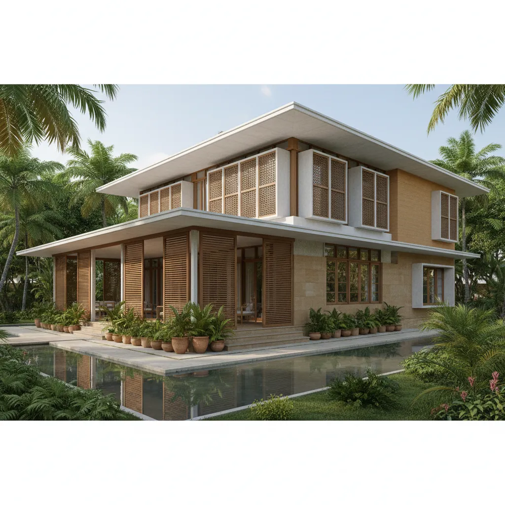 Indian home designed for natural ventilation with shaded veranda and large windows