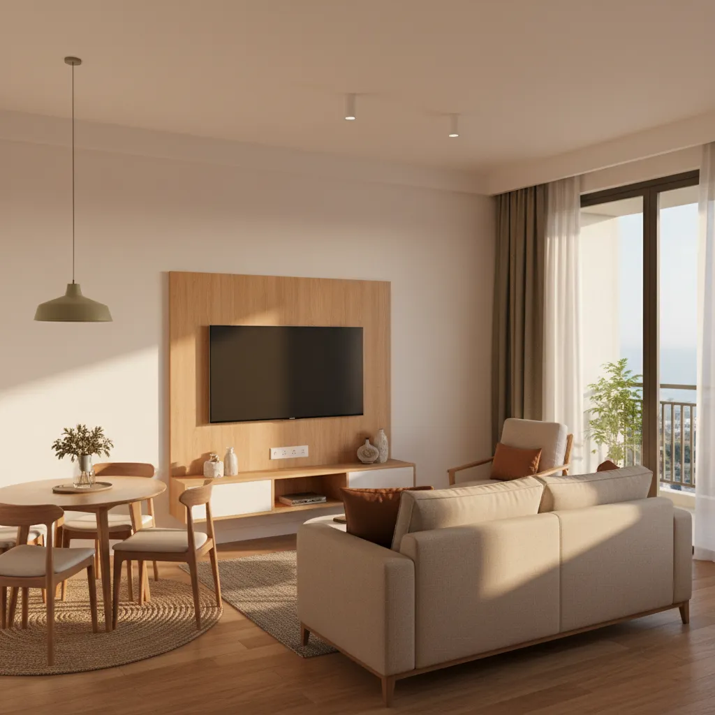 Typical Indian apartment hall used as living room and family gathering space