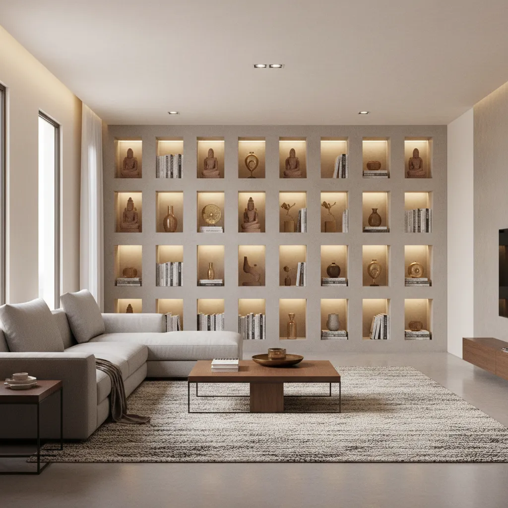 5 Indian Cement Shelf Designs for Hall Showcase
