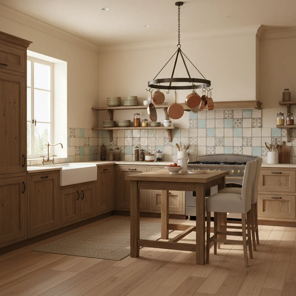 French country style kitchen adapted to an Indian apartment interior