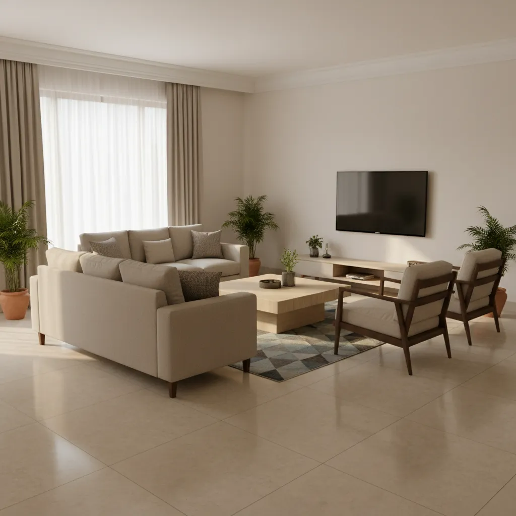 Indian apartment hall used as a family living room