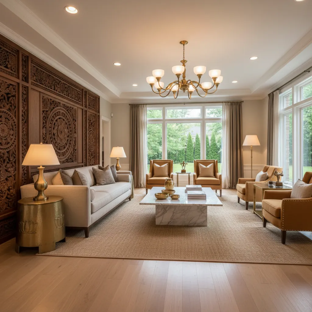 Indian inspired luxury living room inside a modern American house