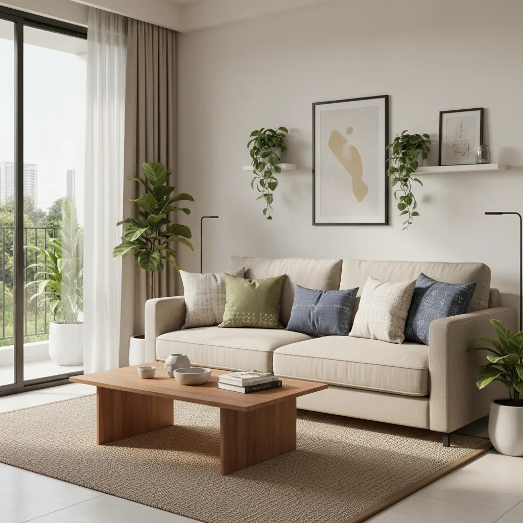 Modern Indian living room with compact sofa arrangement