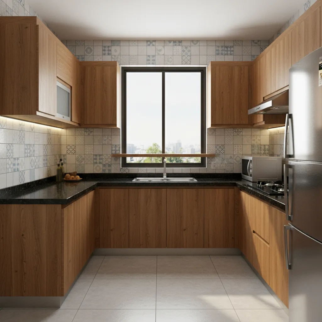 Typical modular kitchen setup in a small Indian apartment