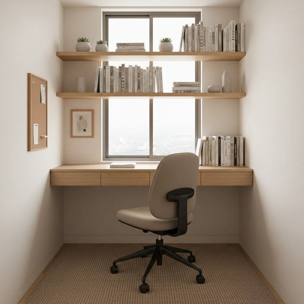 Small Indian apartment study corner with desk near window