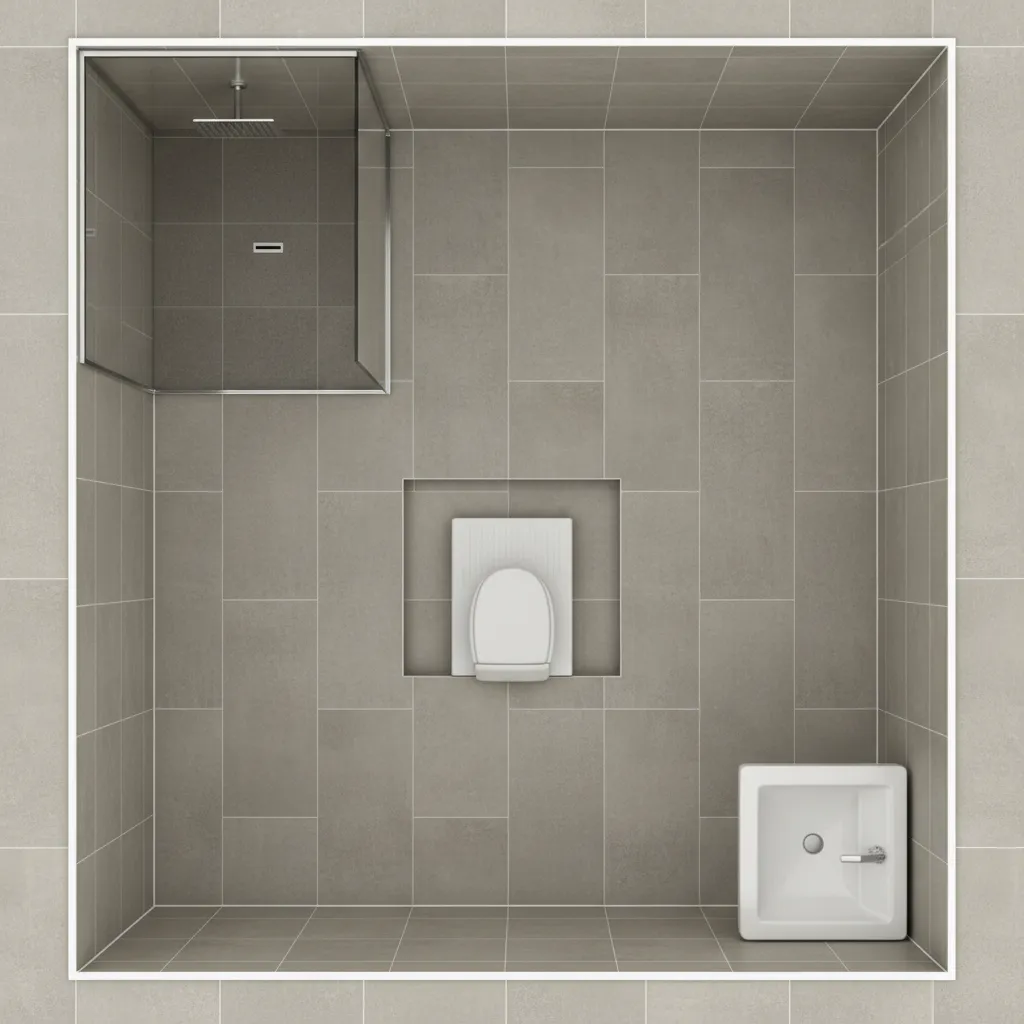 small bathroom floor layout with indian toilet sink and shower arrangement