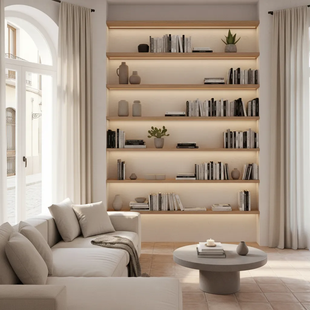 Estantería con iluminación LED indirecta