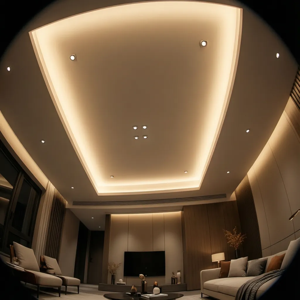 Techo con iluminación indirecta LED en diseño interior moderno