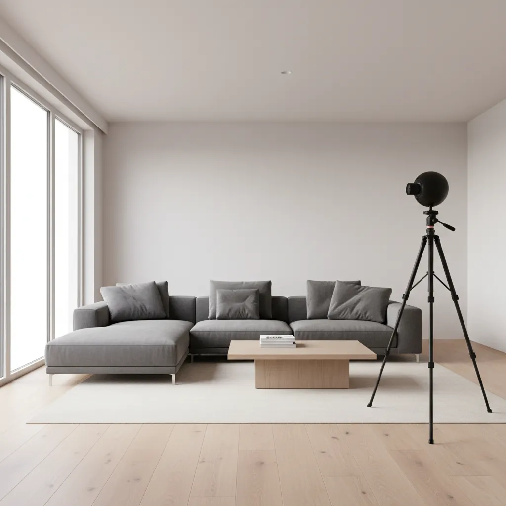 360 camera capturing a residential living room interior scan