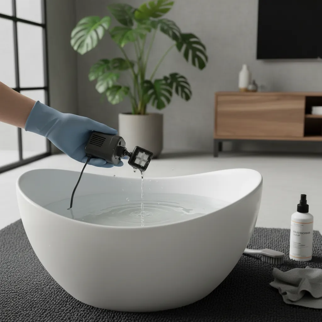 cleaning and maintaining an indoor fountain pump in a home water feature