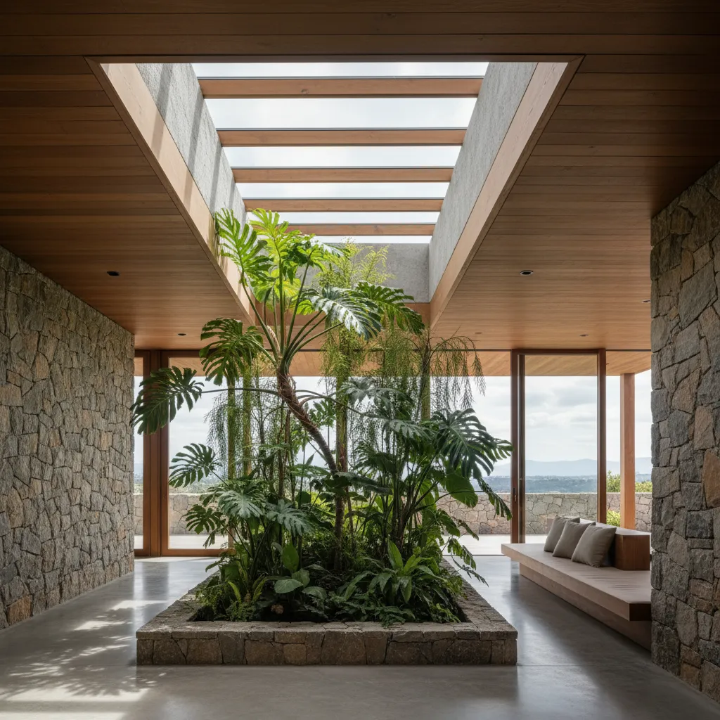 jardín interior pequeño en casa contemporánea