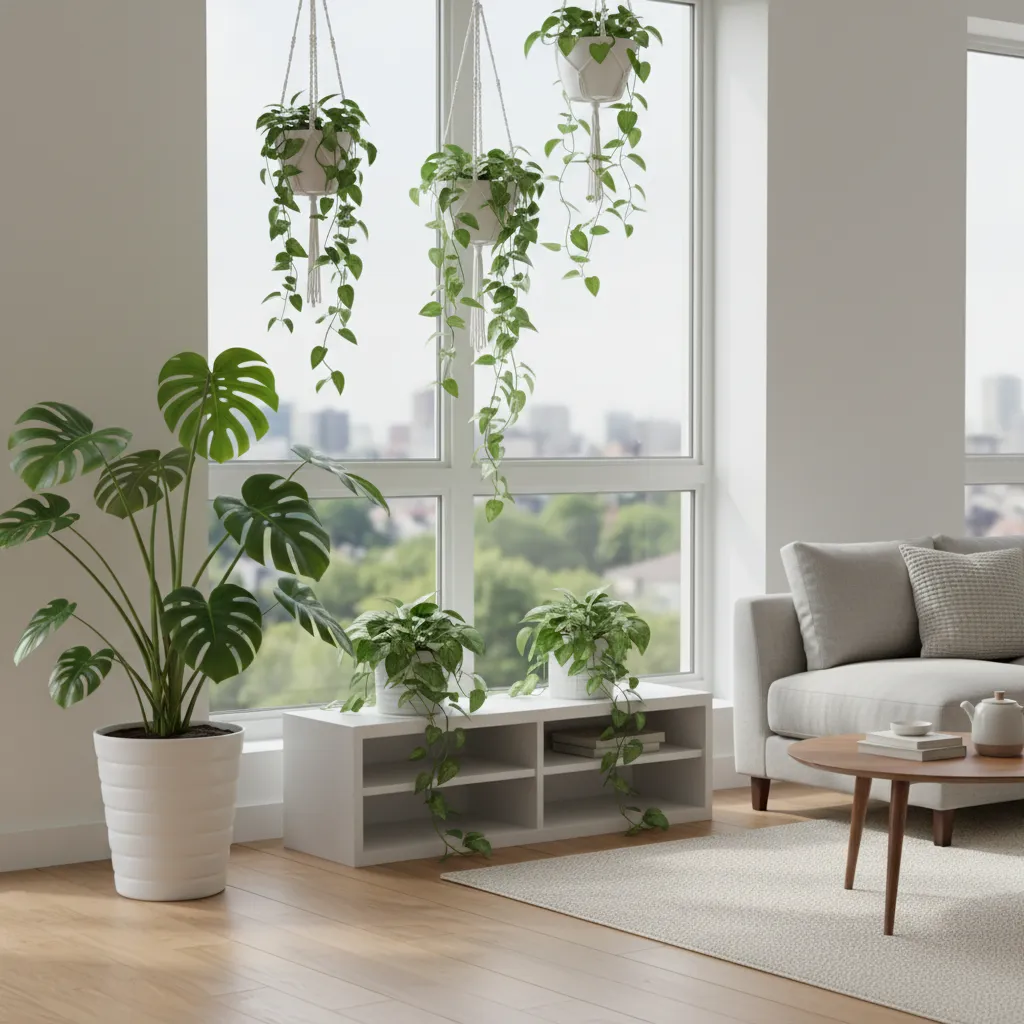 Plantas de interior colocadas cerca de una ventana con luz natural