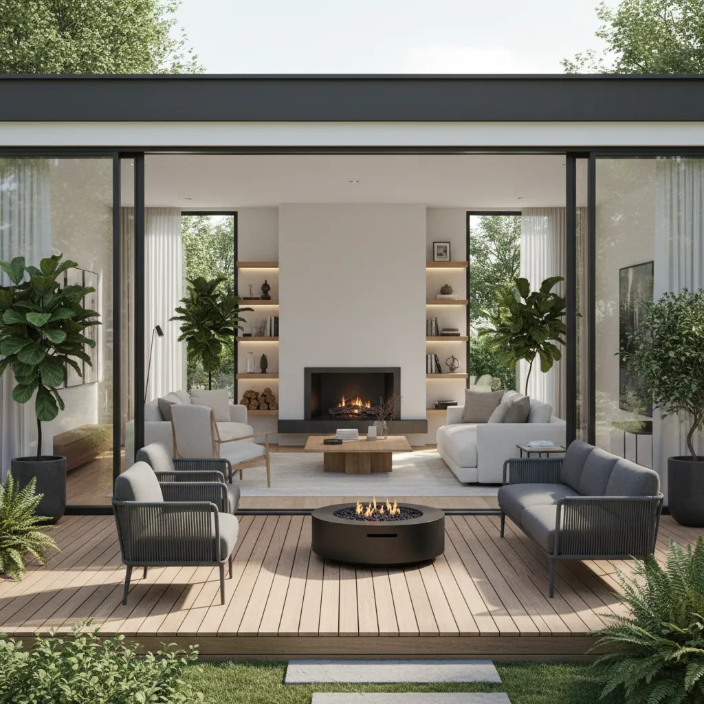 small luxury house with indoor outdoor living patio
