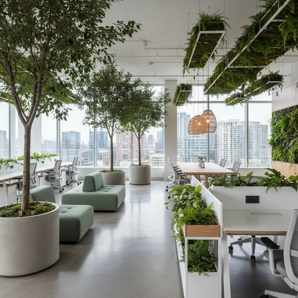 oficina moderna con plantas interiores integradas