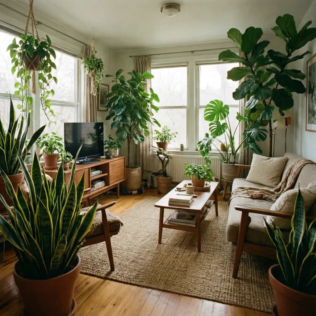 Interior con plantas naturales en un diseño ecológico