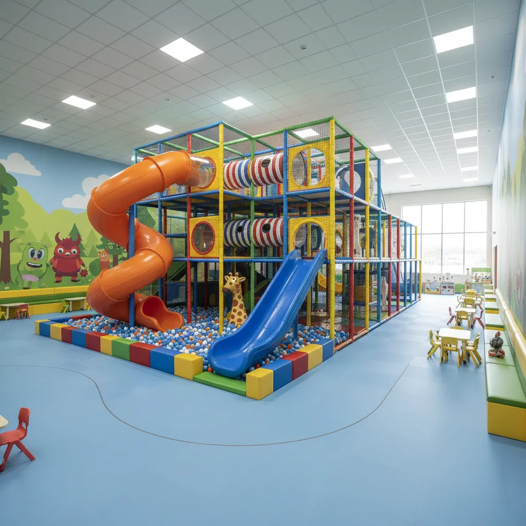 Distribución de circulación en parque infantil interior