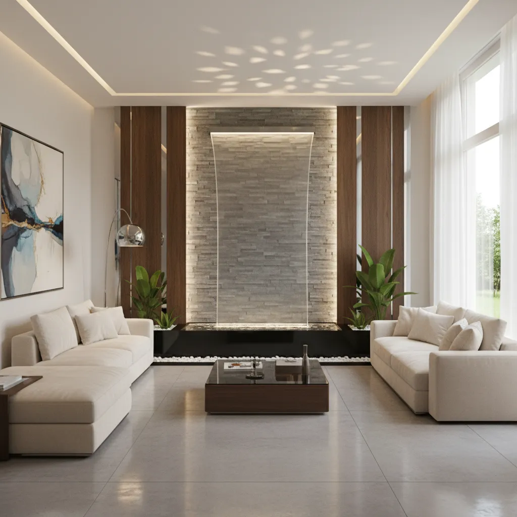 modern indoor wall fountain with smooth laminar water flow