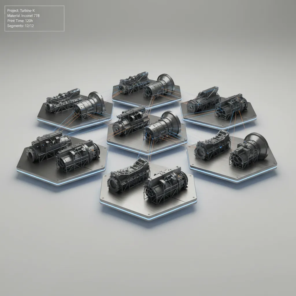 Large model divided into parts prepared for industrial 3D printing