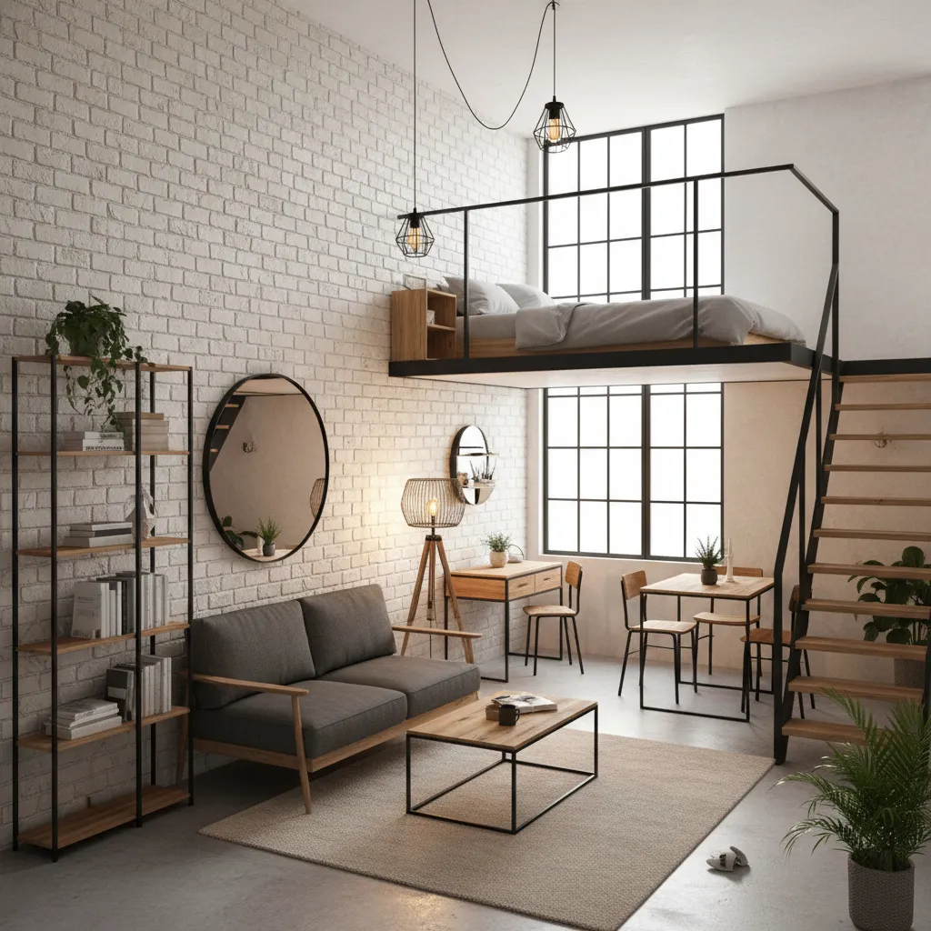 Apartamento pequeño con decoración industrial ligera