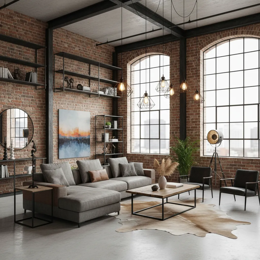 Loft industrial con ladrillo visto y metal negro