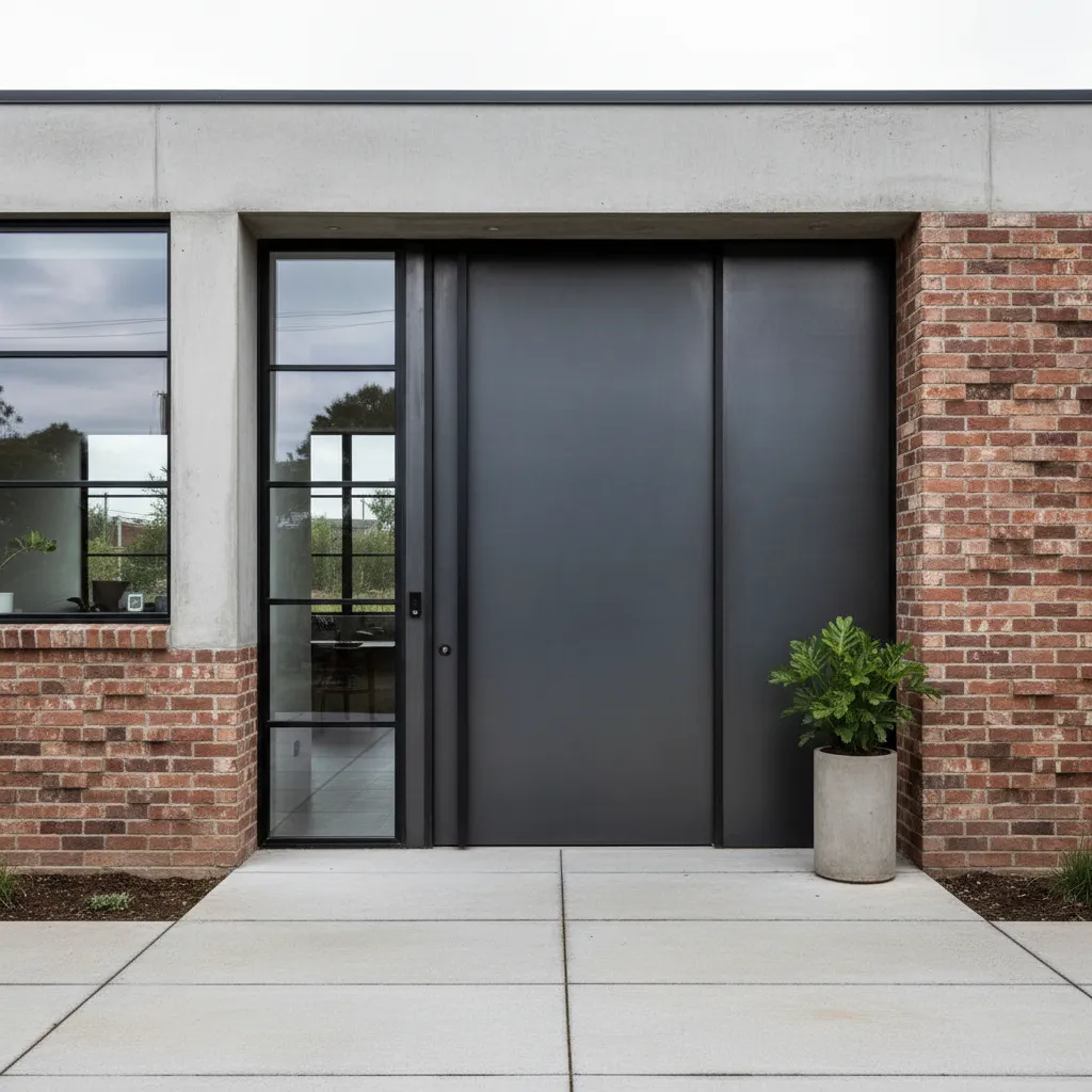 Puerta metálica estilo industrial para vivienda