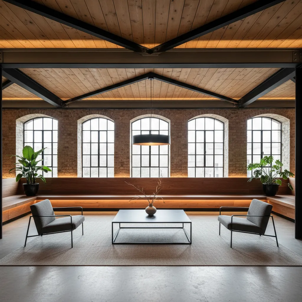 Interior que mezcla estilo industrial con diseño moderno