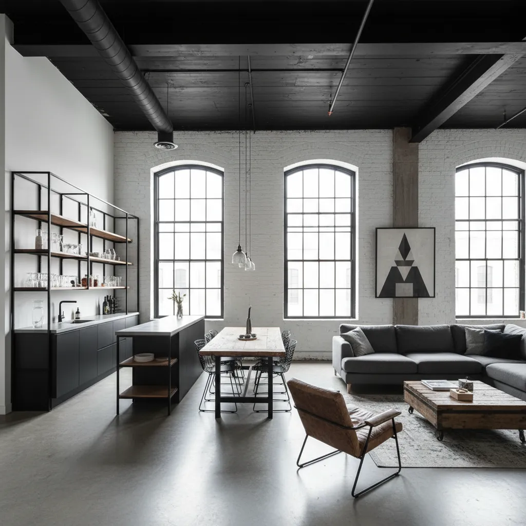 Espacio abierto estilo loft con cocina y sala integradas