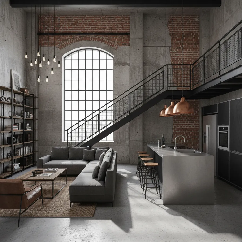 Distribución abierta en casa industrial tipo loft