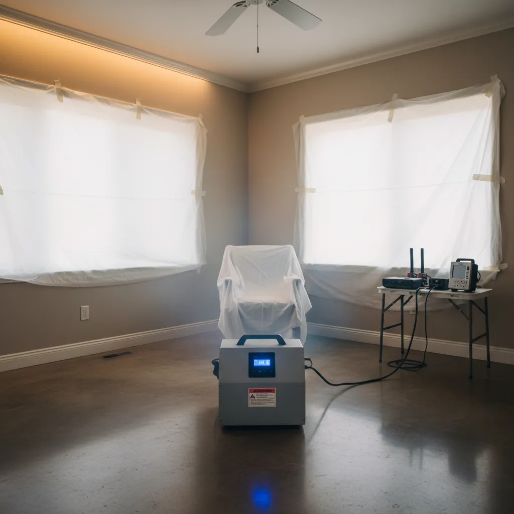Industrial ozone generator used in a sealed room for odor removal treatment