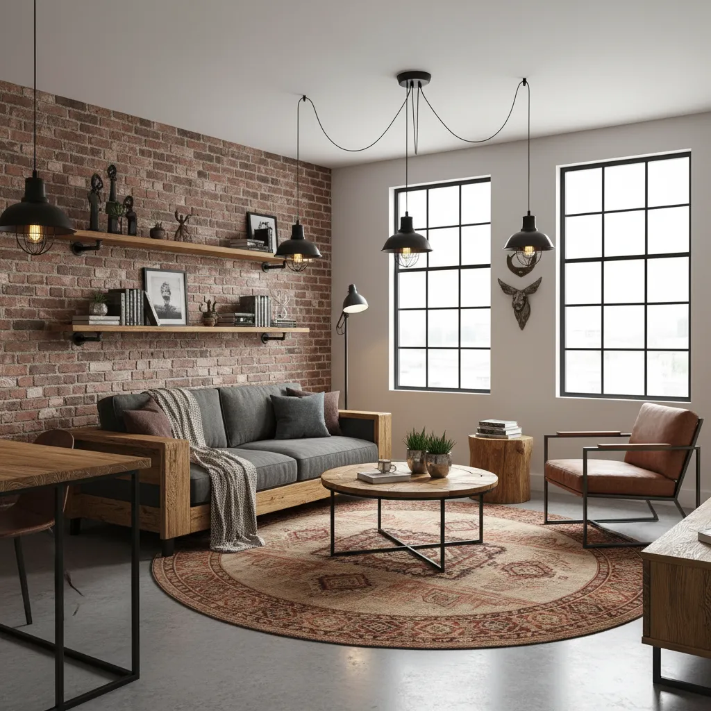 Apartamento pequeño con diseño industrial y madera cálida