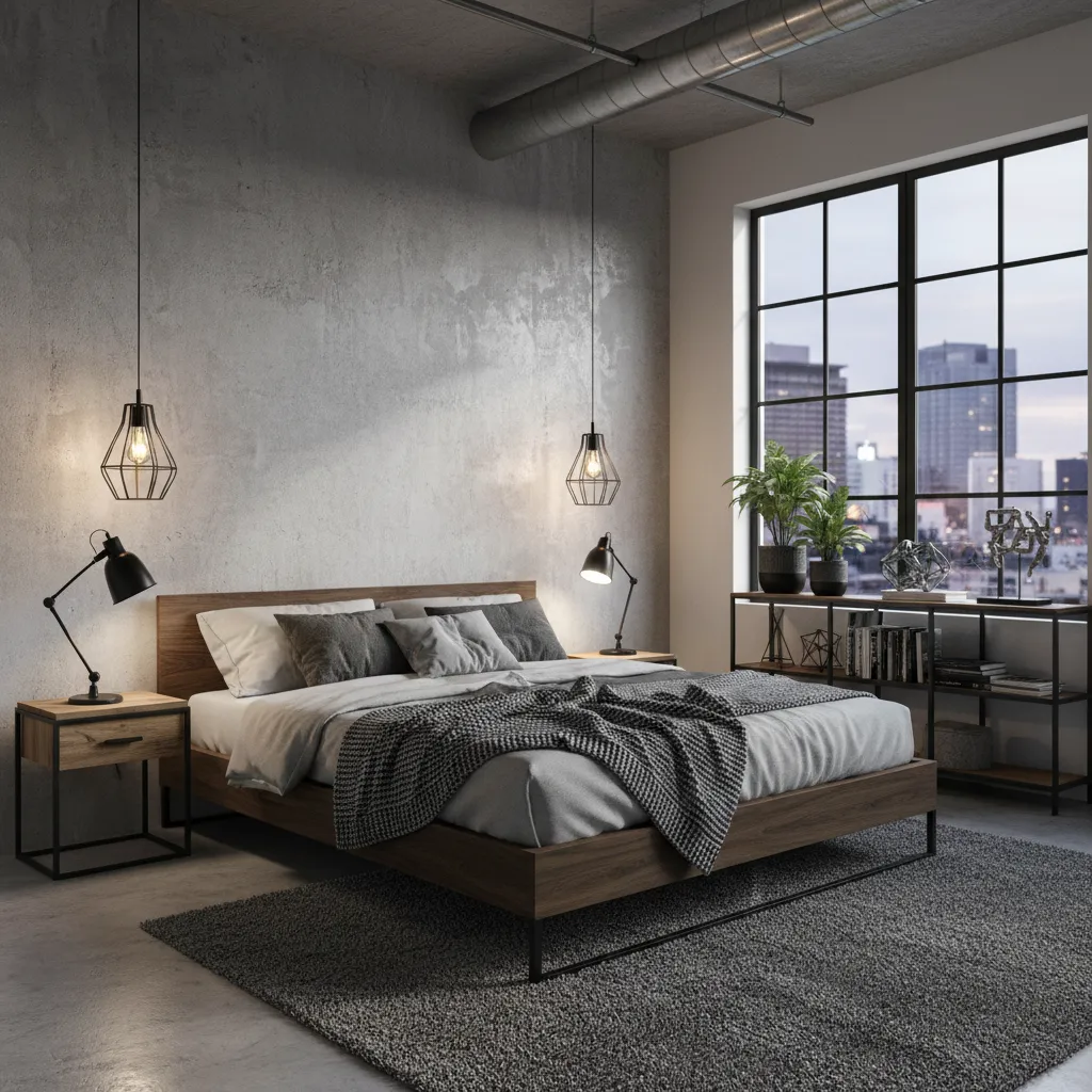 phòng ngủ phong cách industrial cá tính