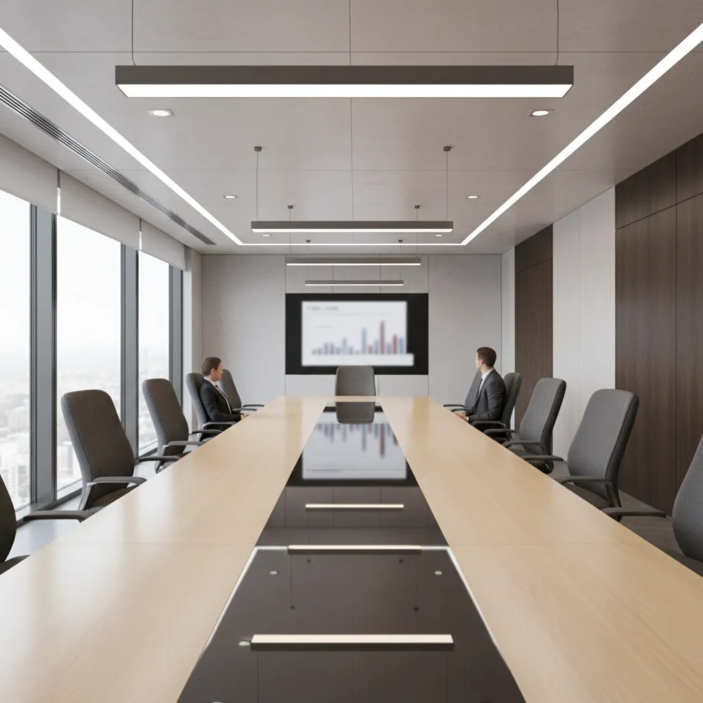 Conference room with poor layout where participants struggle to see the presentation screen