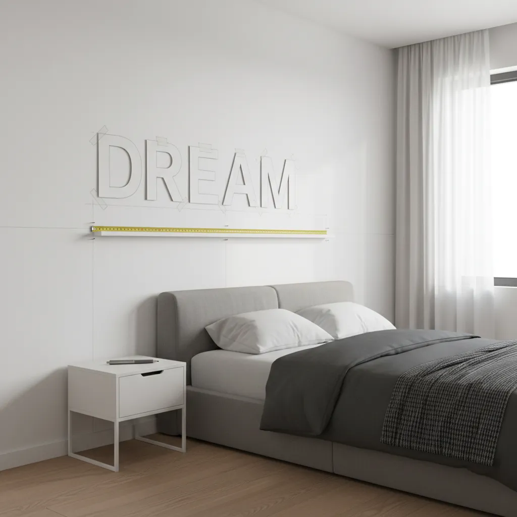 paper templates taped to wall planning placement of decorative initials